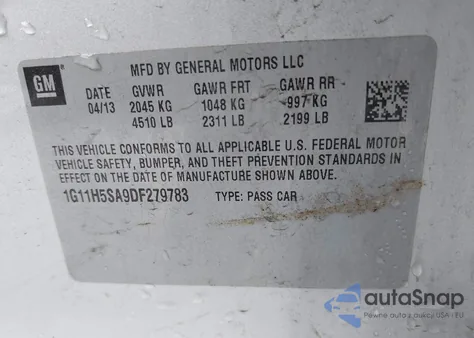 2013 Chevrolet Malibu 1Lz from USA, damaged, VIN 1G11H5SA9DF279783